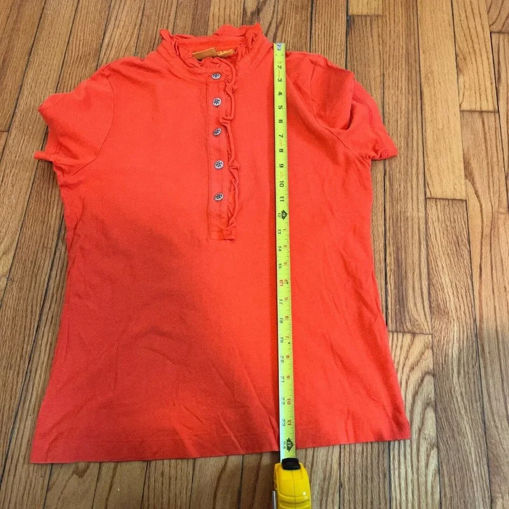 Tory Burch Orange Ruffle Polo Top